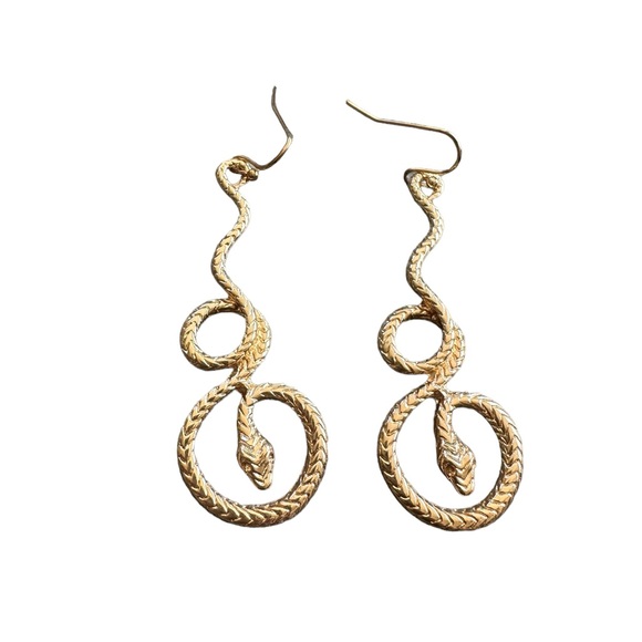 Gold Twisted Look Snake Drop Earrings - Picture 1 of 4